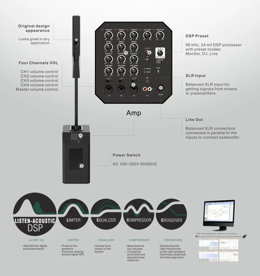 Basic Customization EQ-800 DJ Speakers Column Array Speakers Portable PA System